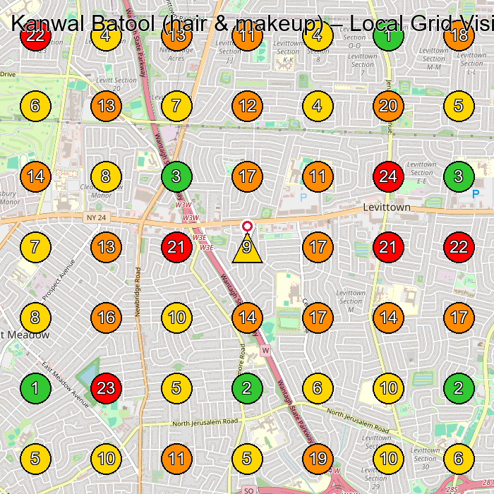 Kanwal Batool (hair & makeup) Beauty Salon GeoGrid ranking map for East Meadow NY